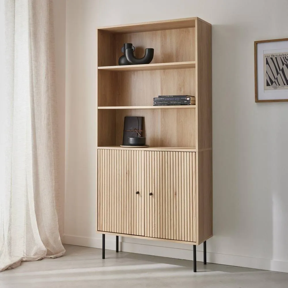 sweeek 2-door Bookcase With Wooden Decor & Metal in Light Brown