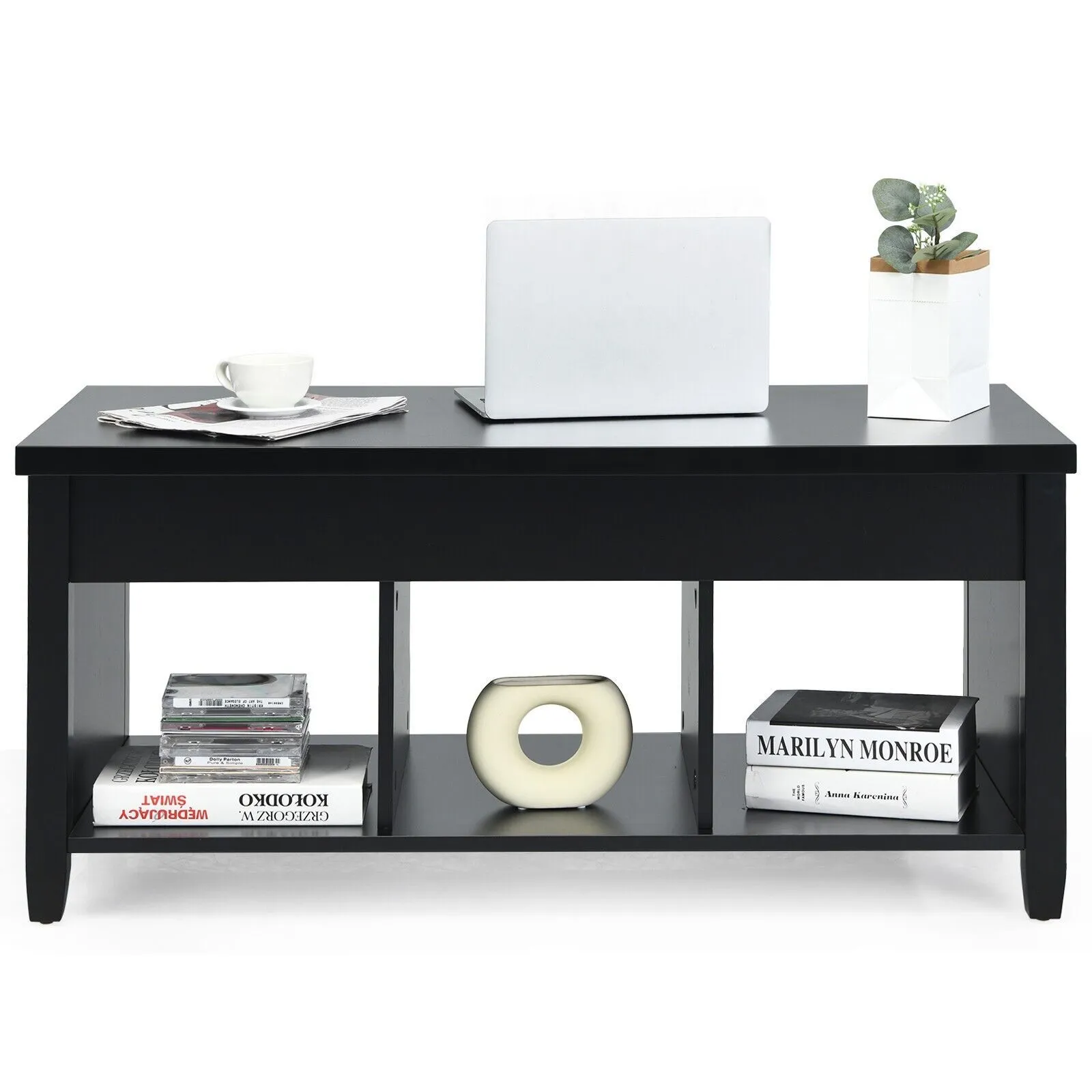 Costway Lift Top Coffee Table Modern Wooden Lift Top Dining Cocktail Table Living Room in Black 4