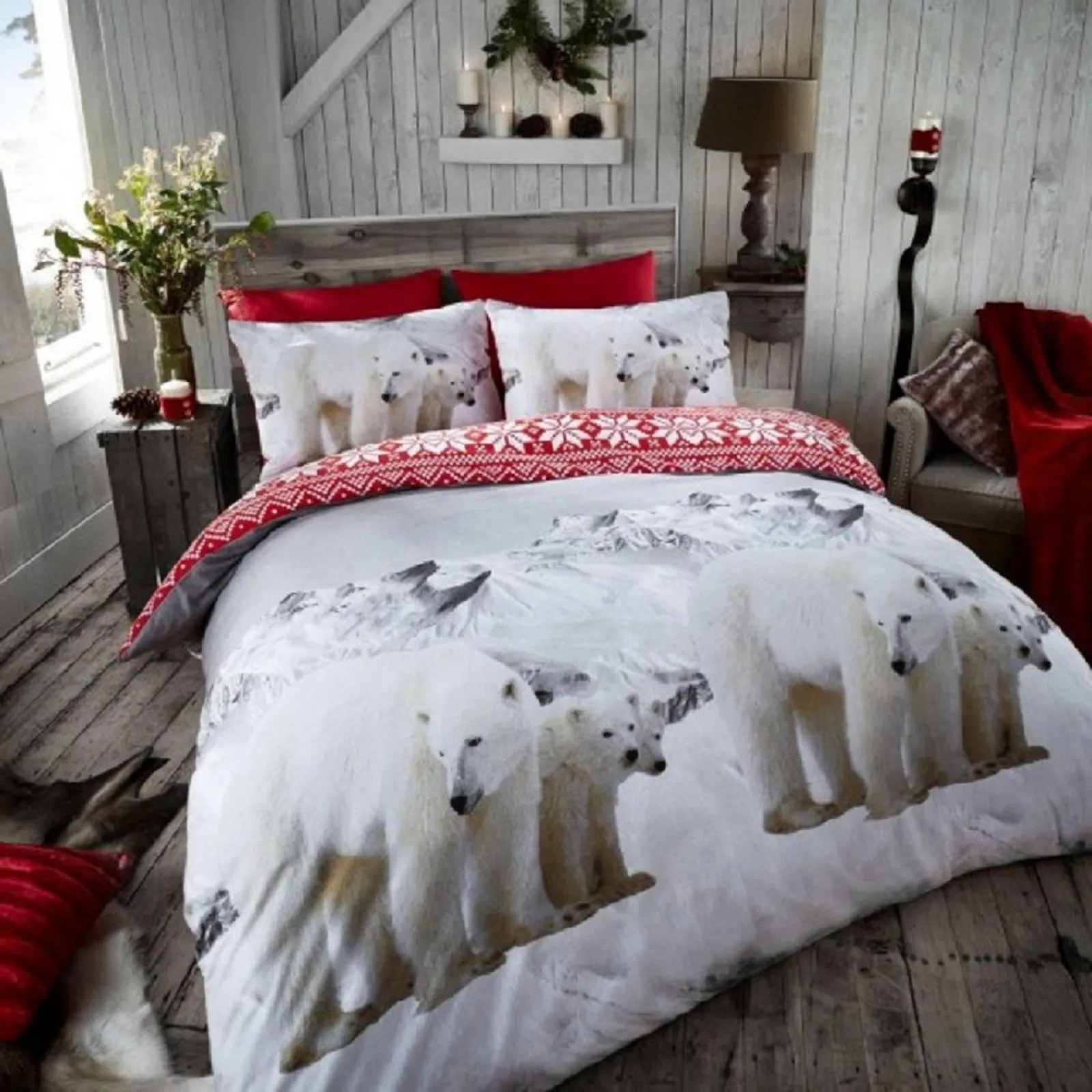 Smart Living 100% Brushed Cotton Flannel Printed Duvet Cover With Pillowcases in White 2
