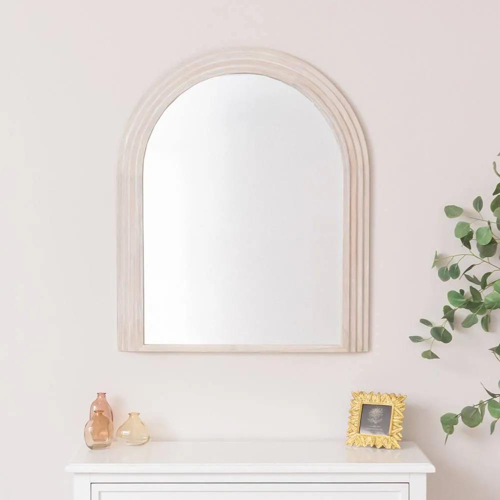 Melody Maison Large White Washed Wood Arched Wall Mirror - 90cm X 75cm 2