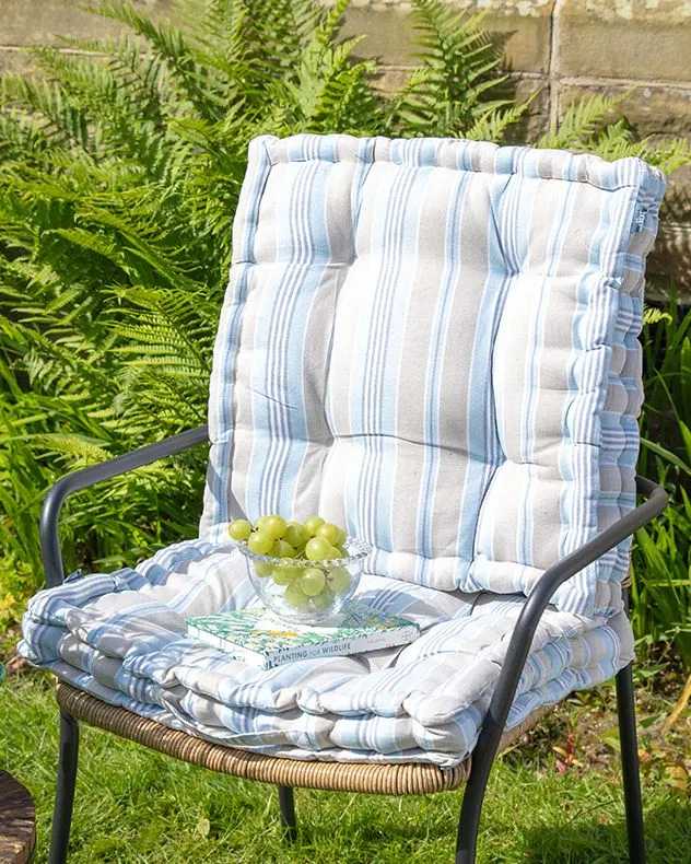 Dibor Set of 2 Giant Blue Striped Outdoor Garden Chair Seat Pad Cushions L50 x W50cm