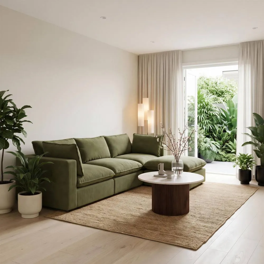FurnitureboxUK Echo Linen-Look Fabric 3 Seater Modular Chaise Sofa in Green 5