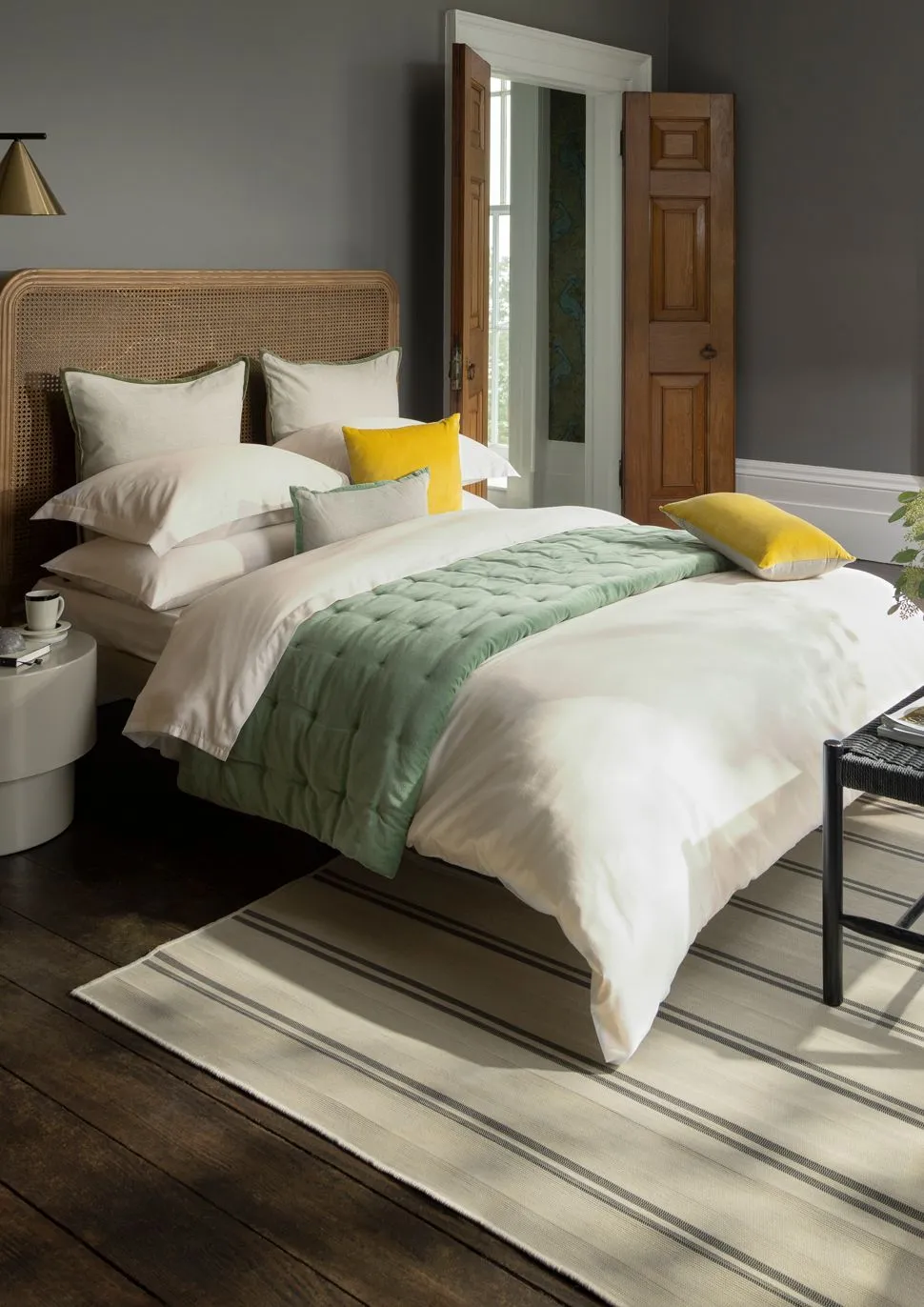 CHRISTY 400TC Luxury Cotton Sateen Plain Dye Bedding Gift Set Bundle in Ivory 4
