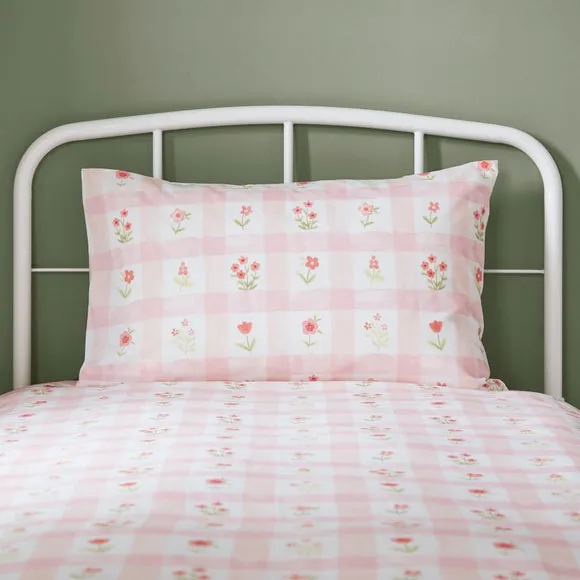 Floral Gingham Polycotton Duvet Cover & Pillowcase Set 2