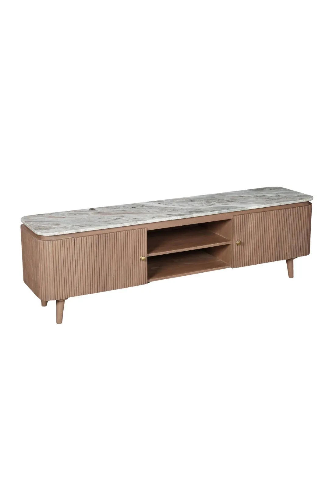 IH Design Bundi Natural Marble & Wood Large Tv Cabinet in Brown 3