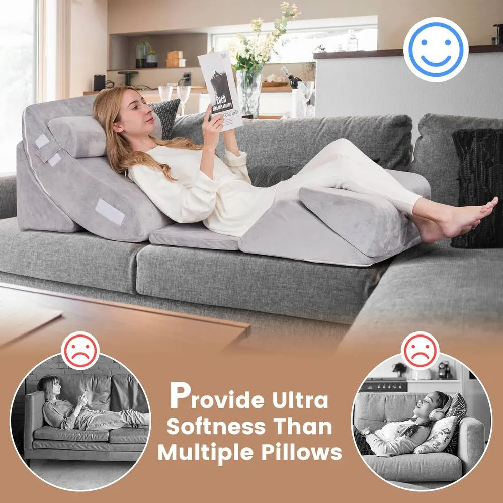 Costway 6pcs Bed Wedge Pillow Post Surgery Memory Foam Fill Pillow Set-Silver in Silver 3