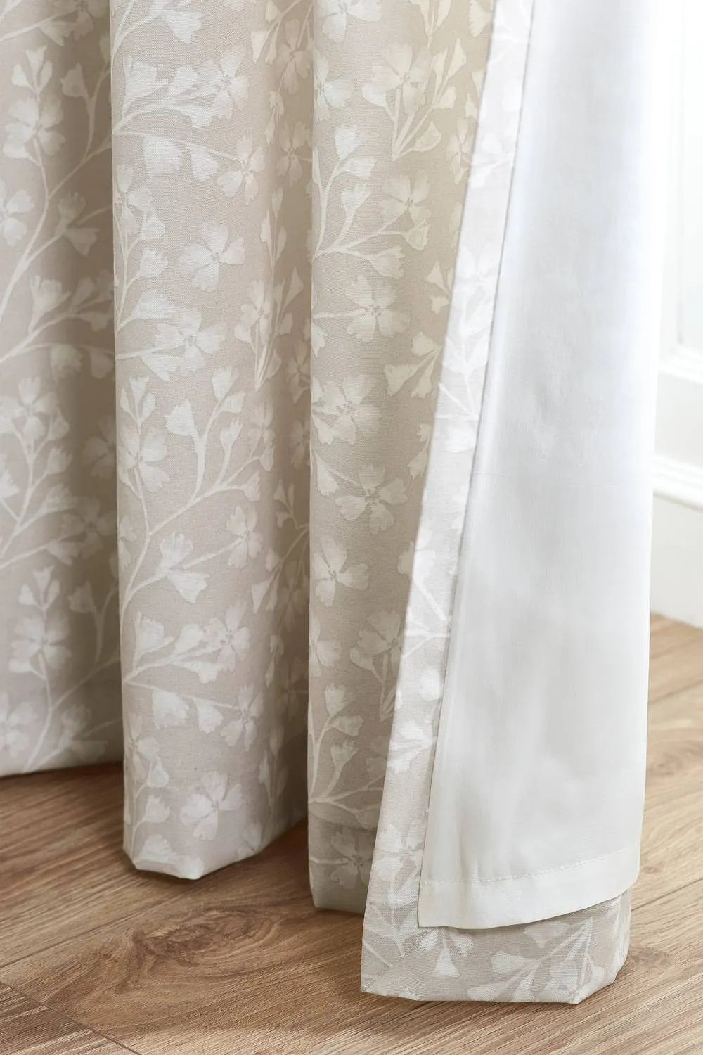 Catherine Lansfield 'Brooke Floral' Lined Eyelet Curtains in Natural 4