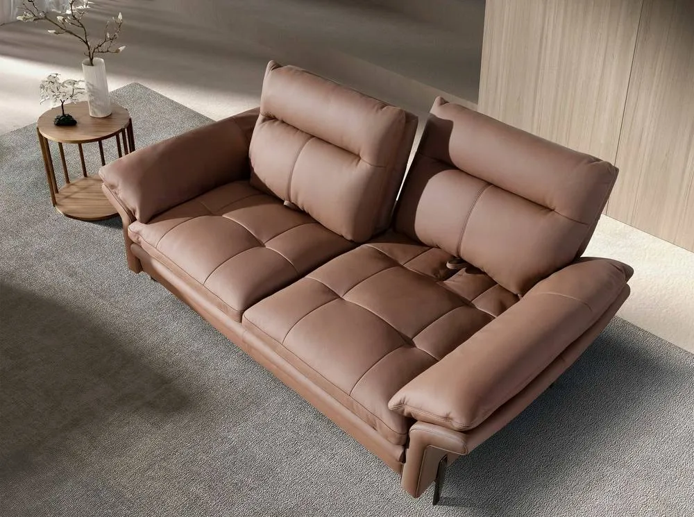 Angel Cerda 2-Seater Brown Cowhide Leather Sofa, Model 5