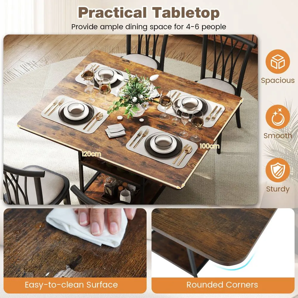 Costway Dining Table for 4-6 Rectangular Dining Table w/Storage Shelves in Brown 4