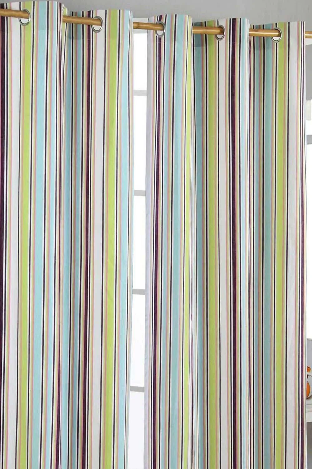 Homescapes Osaka Green Stripes Ready Made Eyelet Curtain Pair