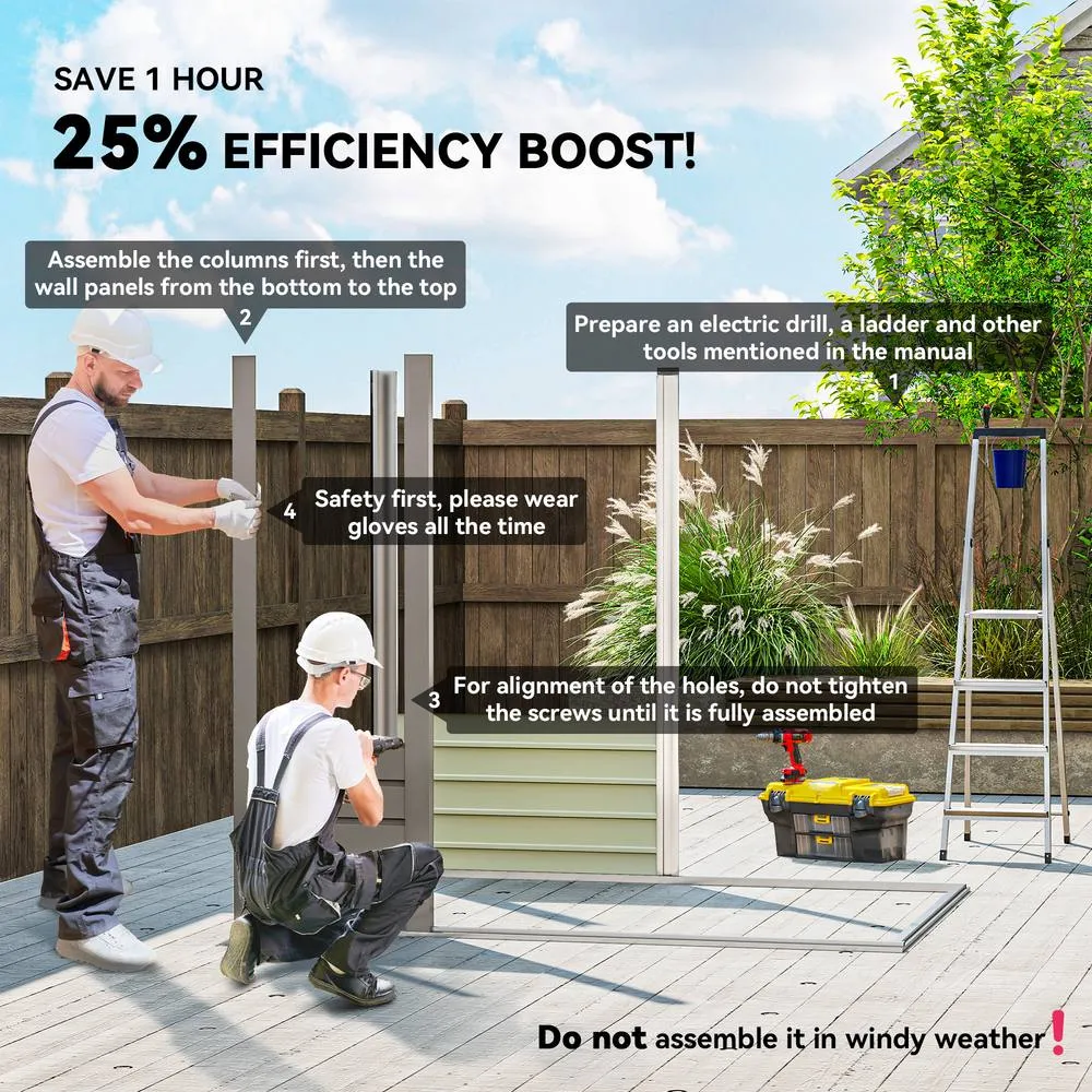 OUTSUNNY 6 x 4FT Galvanised Metal Garden Shed with Lockable Door, Grey in Light Grey 4
