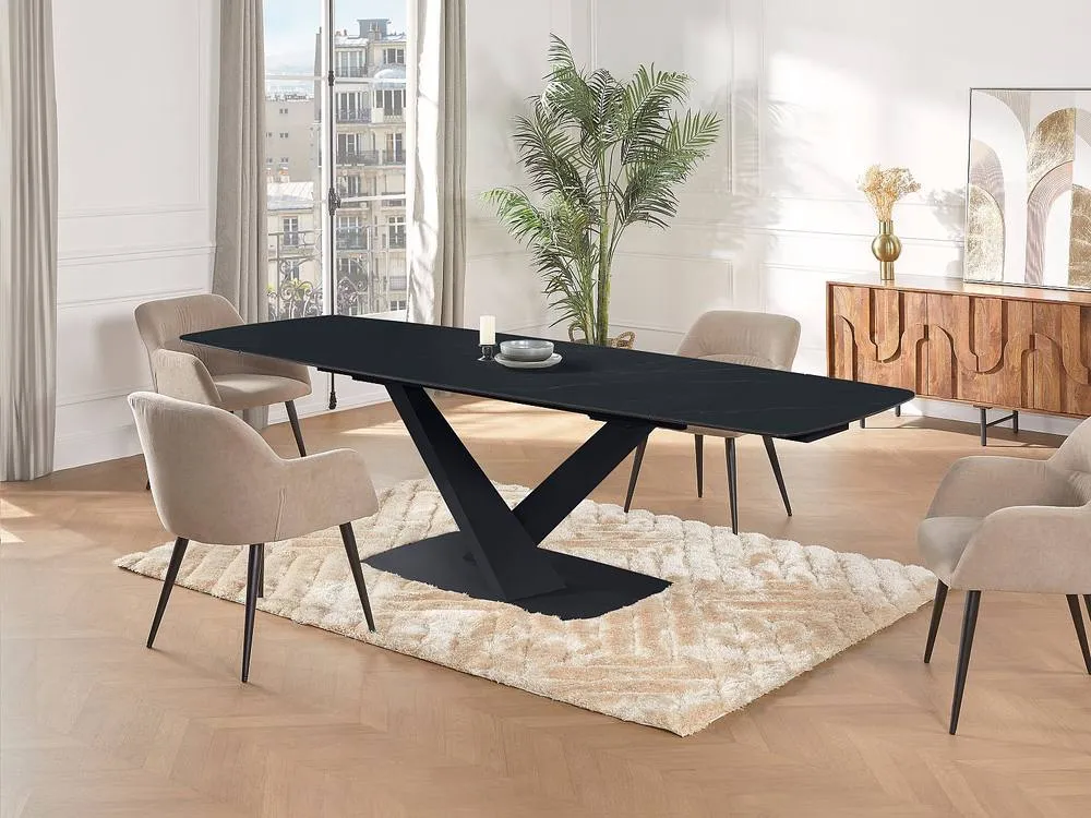 Vente-unique 6 - 10 Seater Extendable Dining Table In Tempered Glass, Ceramic and in Black 6