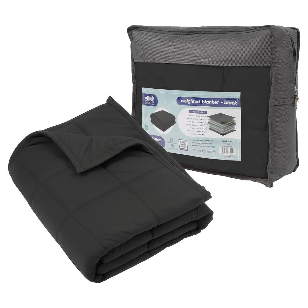 Harbour Housewares Weighted Blanket with Storage Bag - 125 x 150cm - 4kg in Black