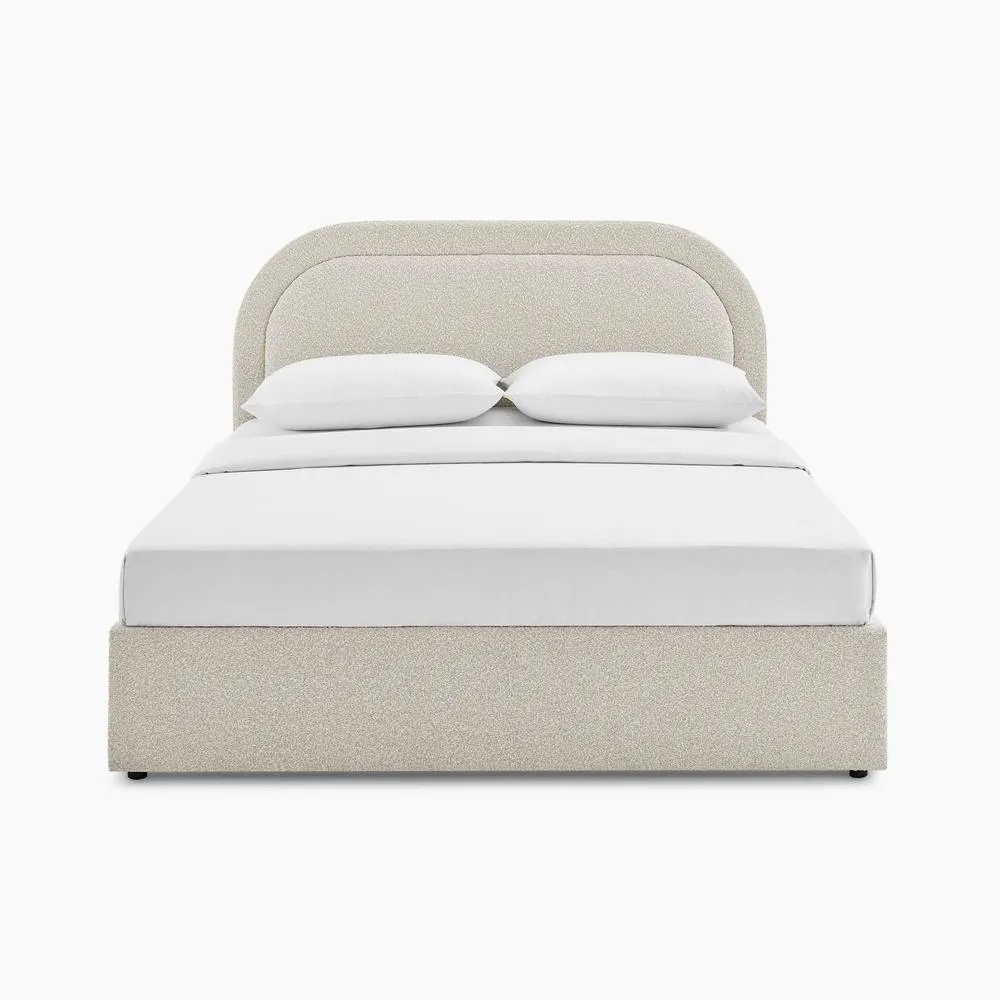 FurnitureboxUK Freja Beige Boucle Fabric Ottoman Double Bed Frame 3