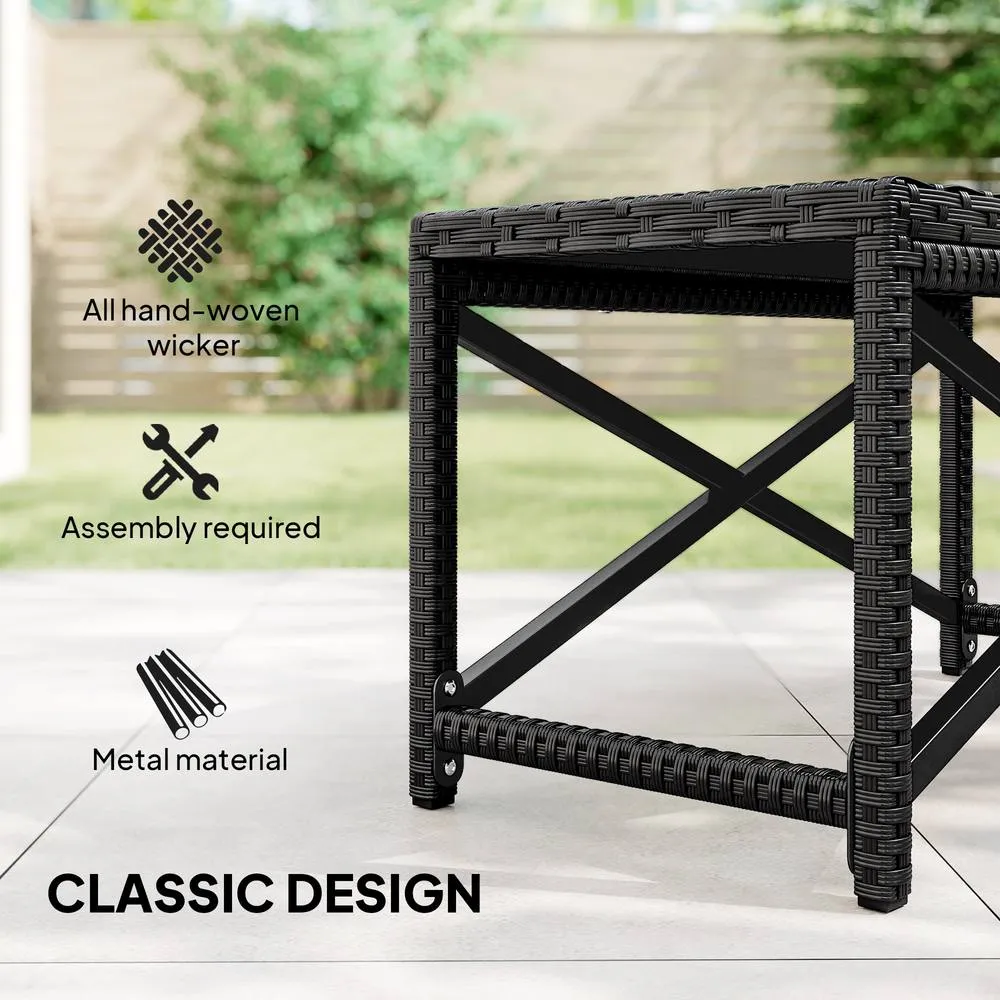 OUTSUNNY Outdoor Coffee Table, PE Rattan Side Table w/ Plastic Board, Black 4