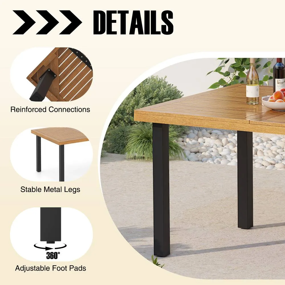 Costway Patio Dining Table for 8 Large Rectangle Table with Wood Tabletop in Natural 4