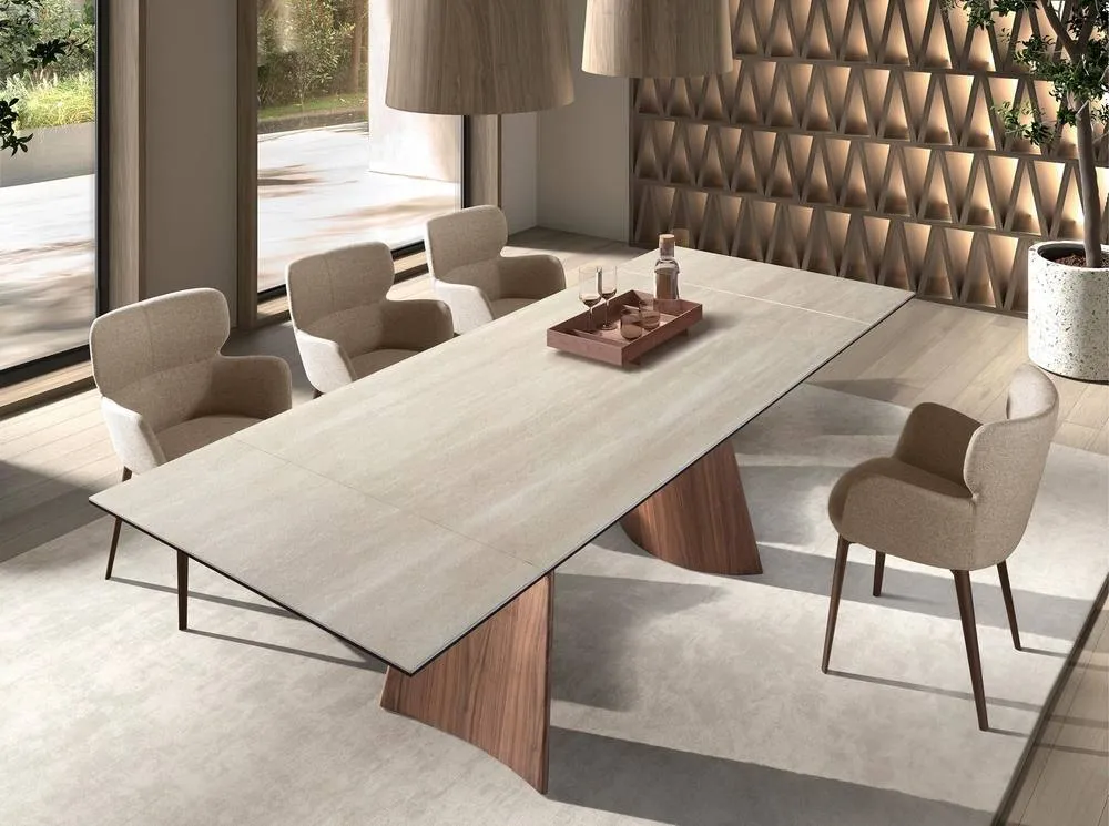 Angel Cerda Sand Porcelain Marble Extendable Dining Table in Light Sand 4