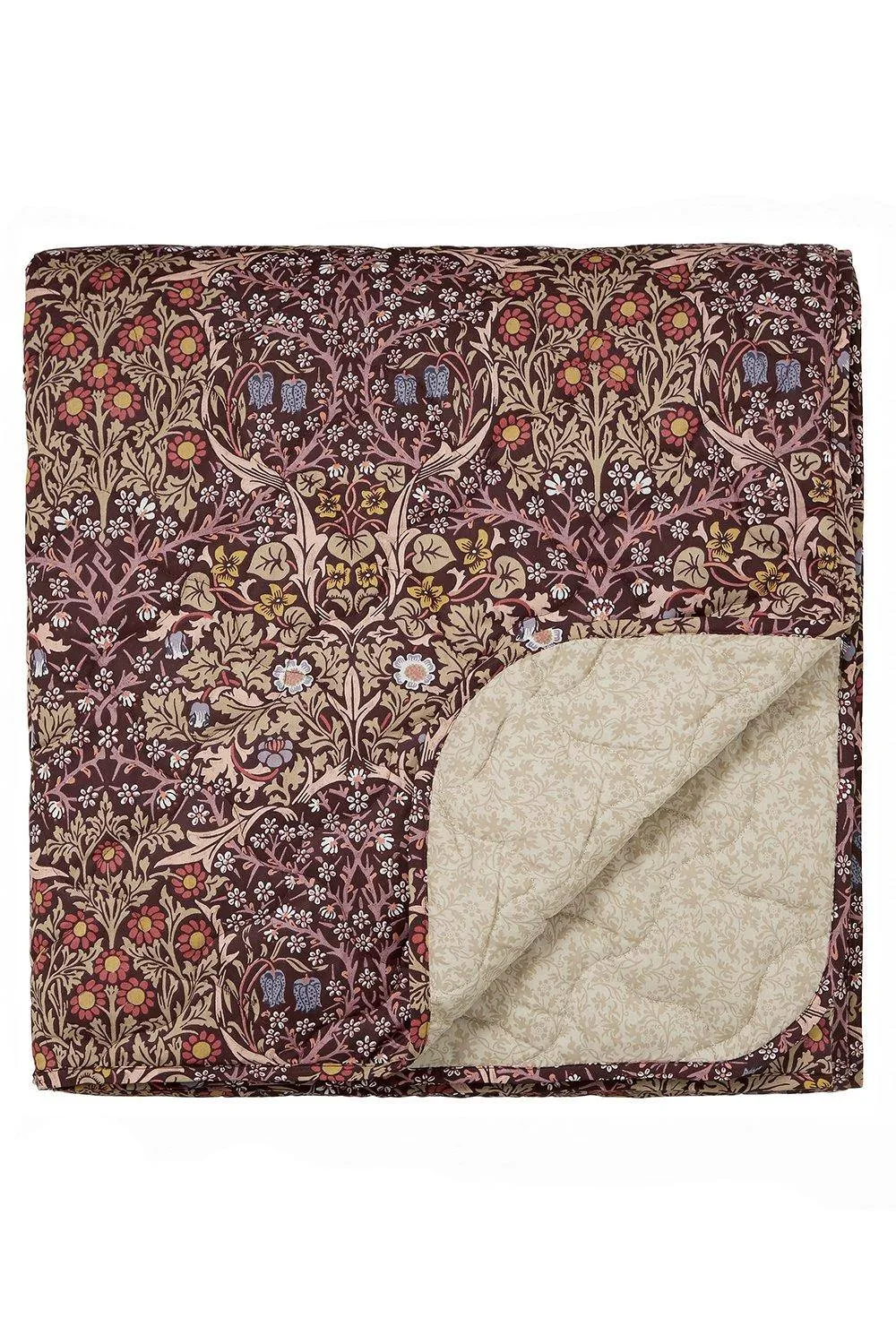 Morris & Co 'Blackthorn' Quilted Cotton Throw in Dark Red