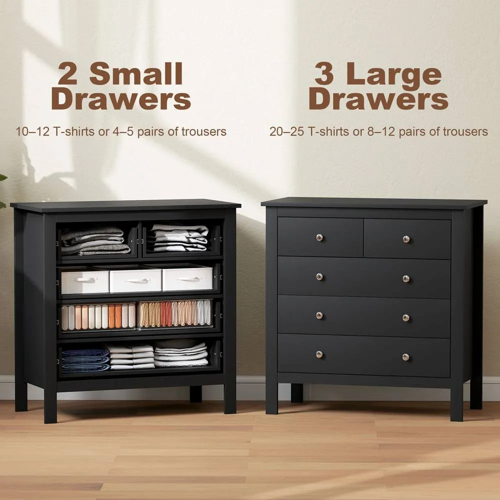 HOMCOM Modern Chest Of Drawers, 5 Drawer Unit Storage Chest for Bedroom in Black 4