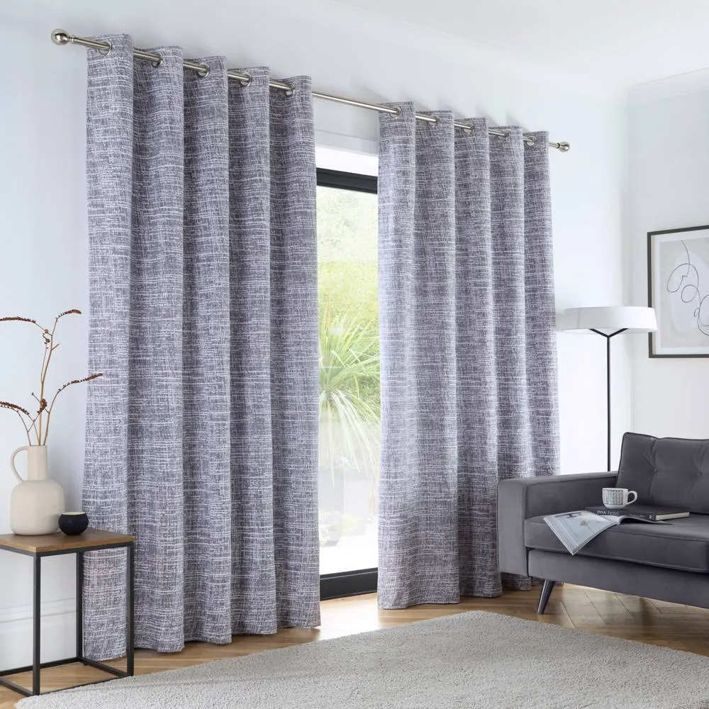 Portfolio Home Maine Geometric Abstract Fully Lined Eyelet Curtain Set 2 Panel Pair in Grey 1