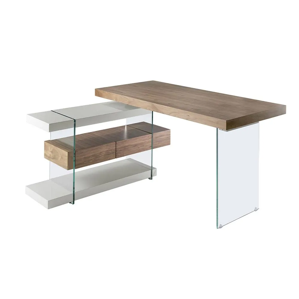 Angel Cerda Walnut-Veneer Writing Desk with Tempered Glass Legs in Brown 6