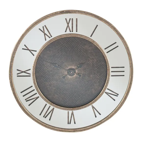 Antique Gold Wood and Geo Print Mirror Wall Clock 2