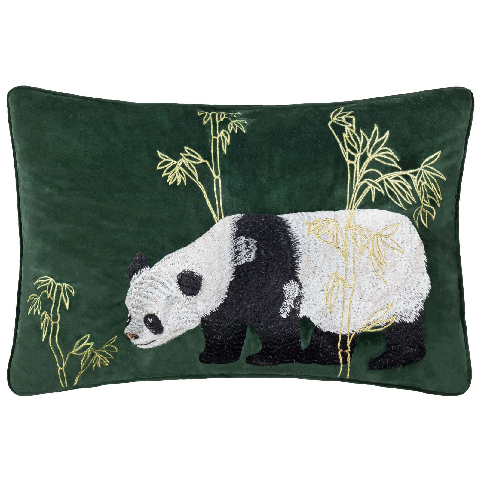 Paoletti Chuan Tranquil Panda Velvet Cushion in Emerald 2