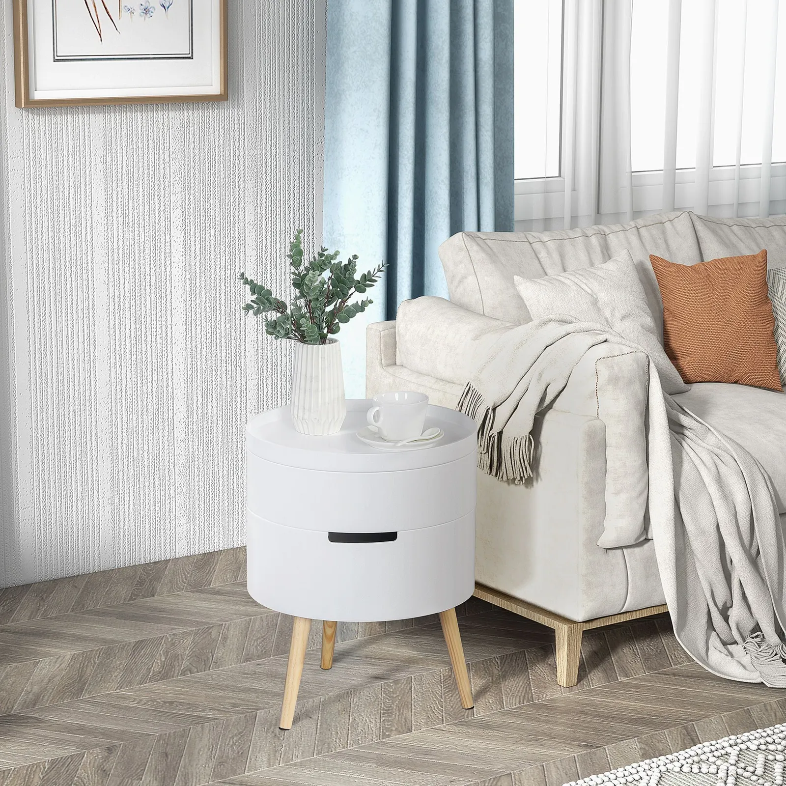 HOMCOM Side Coffee Table End Desk Night Stand Storage Detachable Tray in White