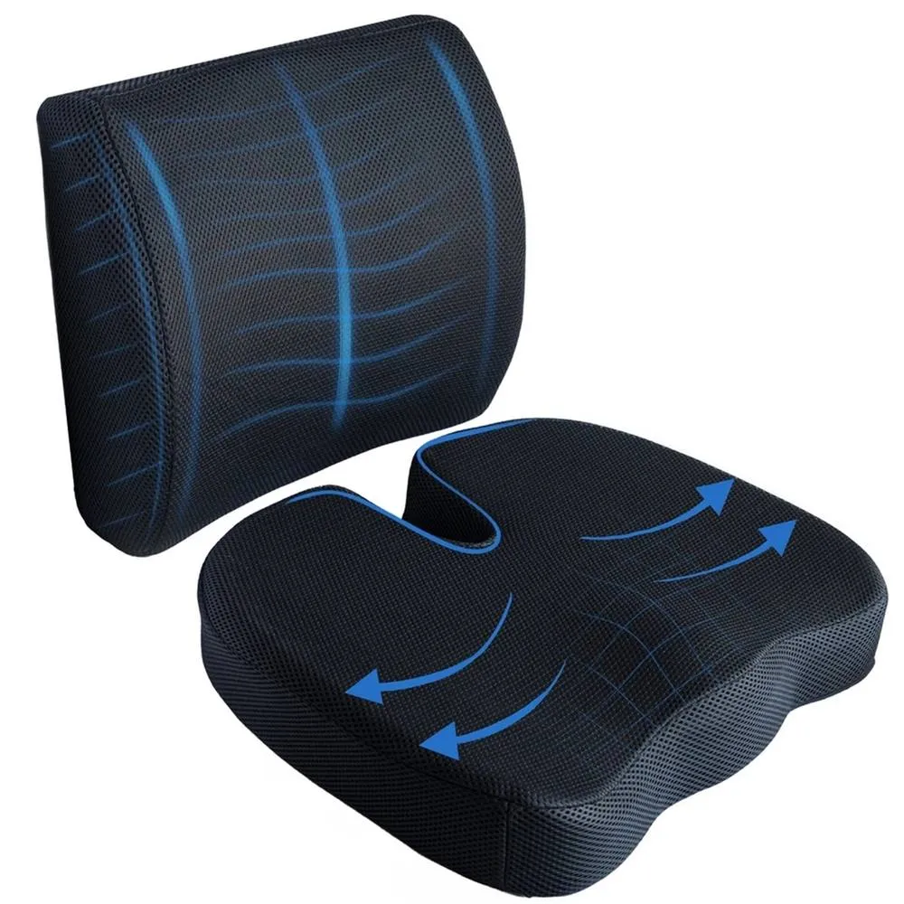 Nordara Back & Seat Support Combo Lumbar Back Support Cushion Car Seat in Black