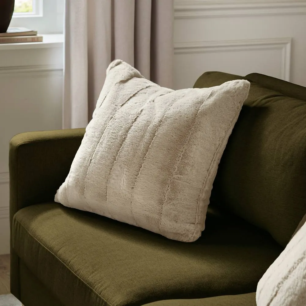 Paoletti Empress Faux Fur Cushion in Light Beige