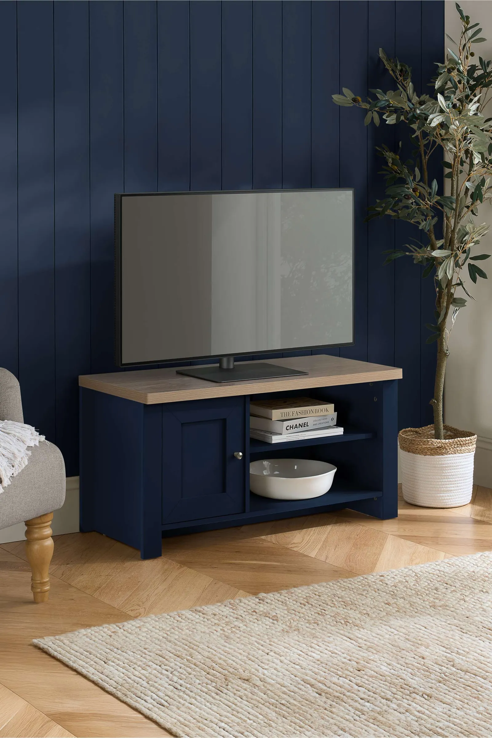 Birlea TV Unit Blue Oak Highgate Small Entertainment Navy Farmhouse Shabby Chic 1