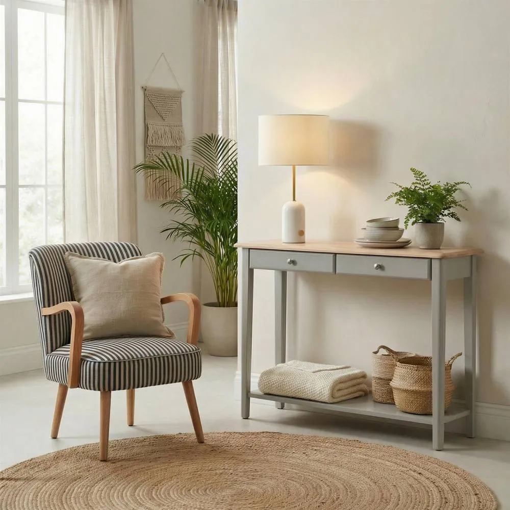 FurnitureboxUK Eden Rectangular Whitewash & Light Grey Wood Console Table 2