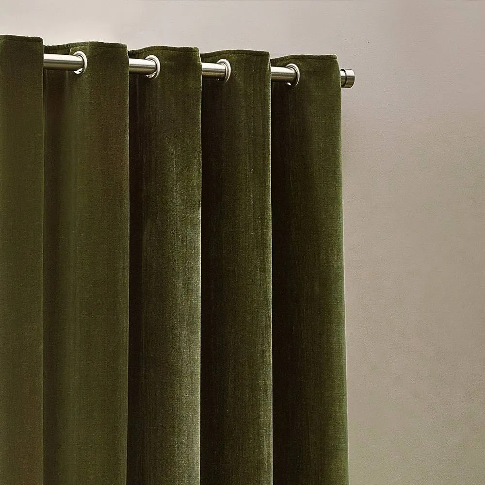 Yard Heavy Chenille Blackout Eyelet Curtain Pair in Olive 3