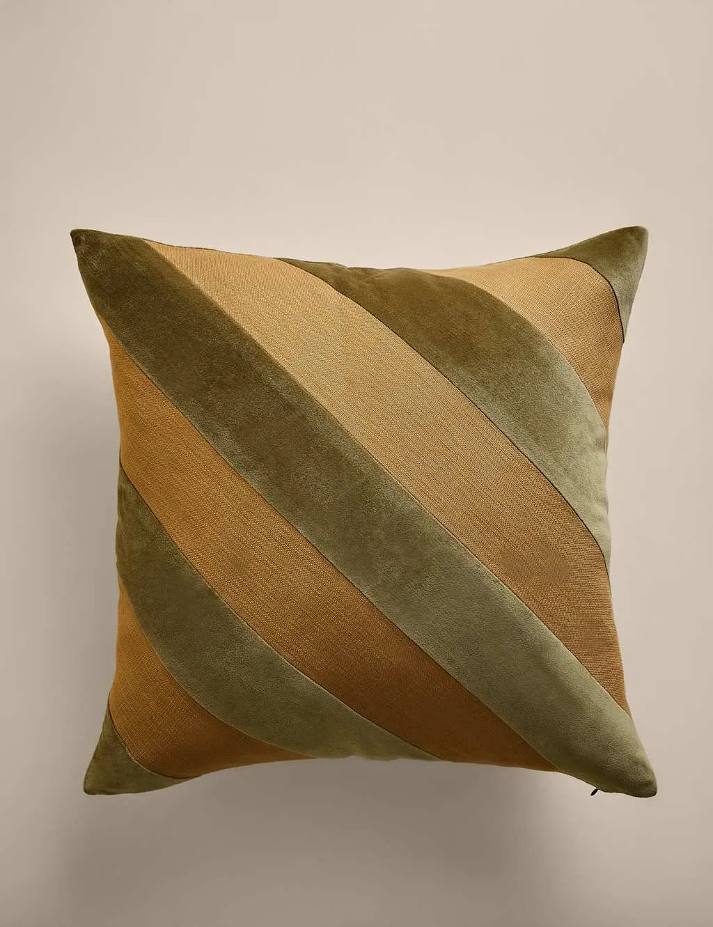 M&S Pure Cotton Velvet Diagonal Stripe Cushion Moss