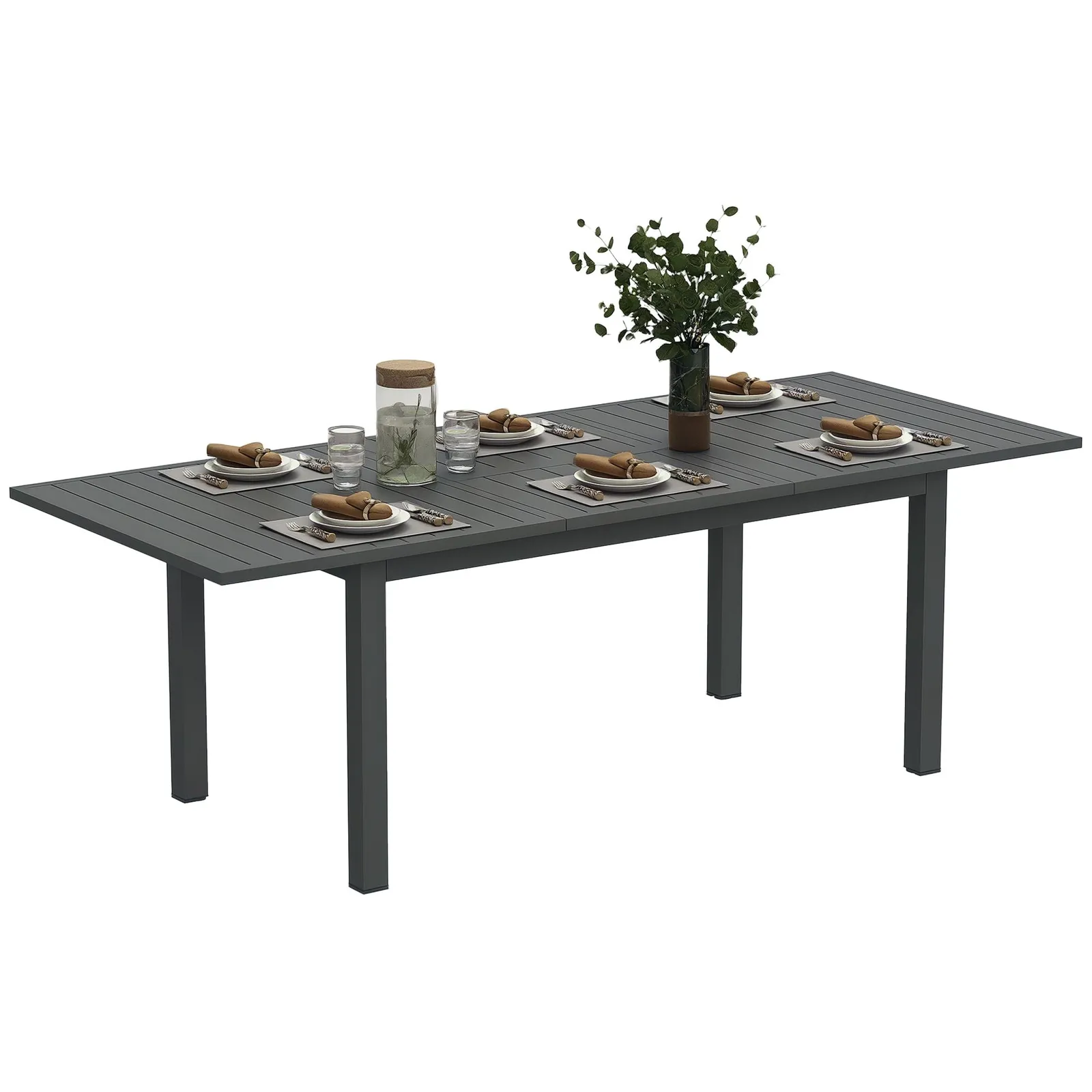 OUTSUNNY Extending Garden Table with Slatted Top, 160/220 x 90 x 73 cm, Grey 2