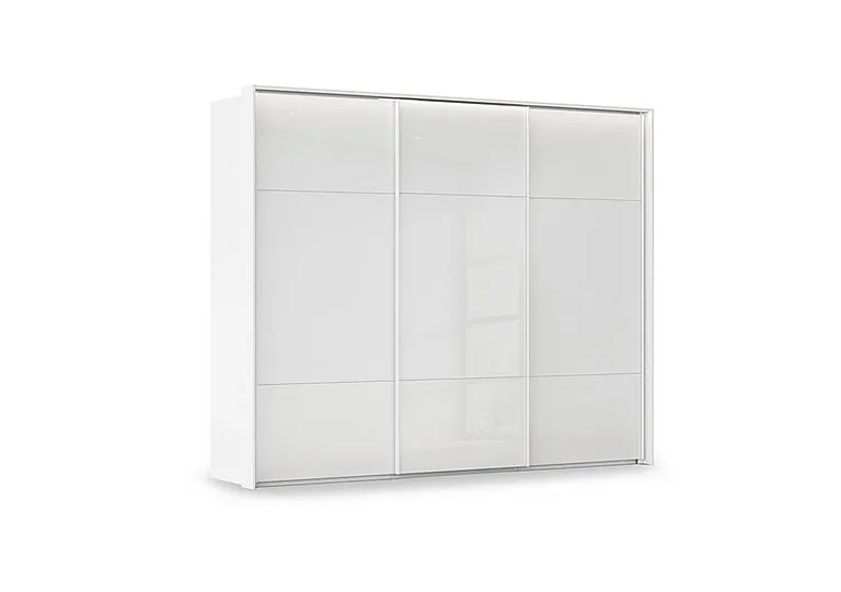 Haven 280cm 3 Door Slider Wardrobe with Glass Doors and Lights