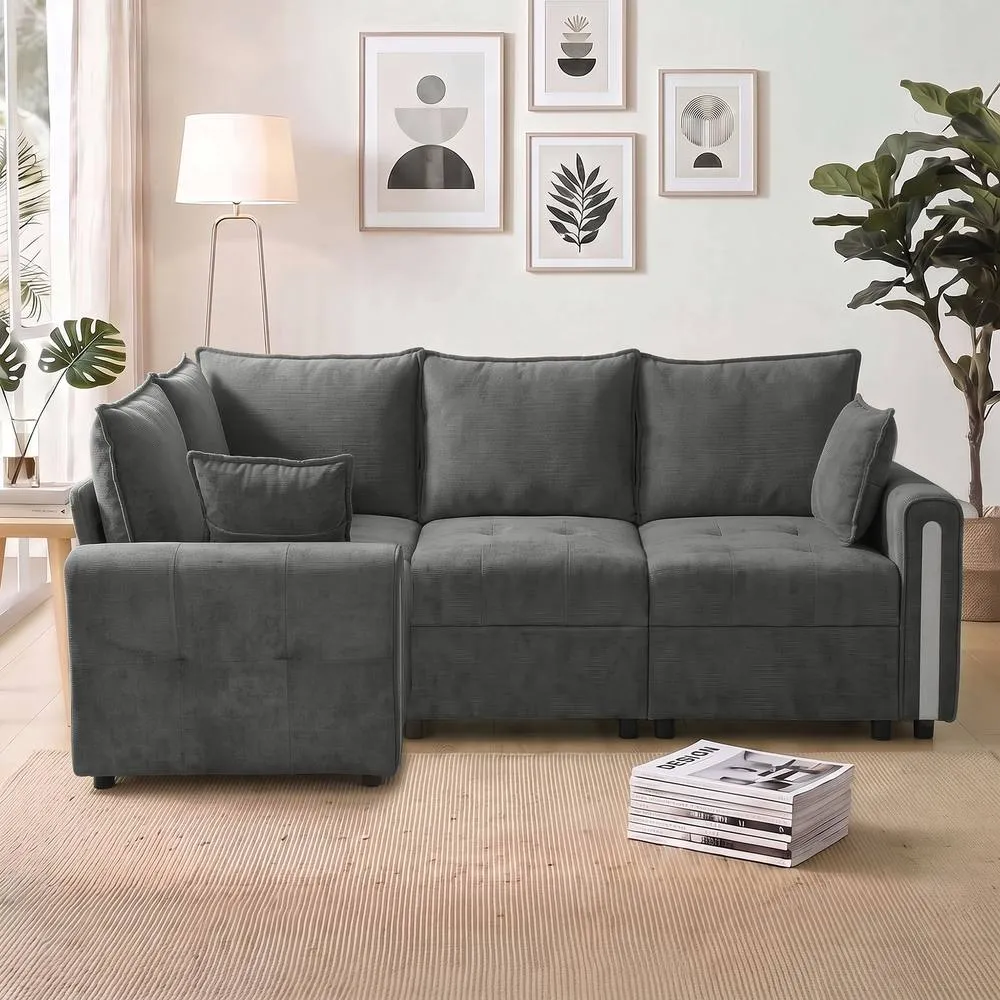 HOMCOM 228cm L Shaped Sofa 3-Seater Sectional Sofa with Storage, Dark Grey 2