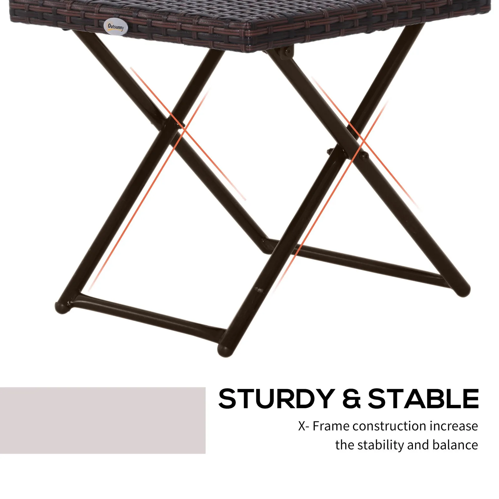 OUTSUNNY Folding Square Rattan Coffee Table w/ Steel Frame Bistro Garden in Brown 5