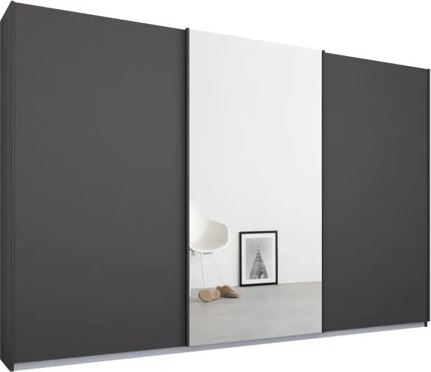 Malix 3 door 270cm Sliding Wardrobe, Graphite Grey frame,Matt Graphite Grey & Mirror doors , Premium Interior