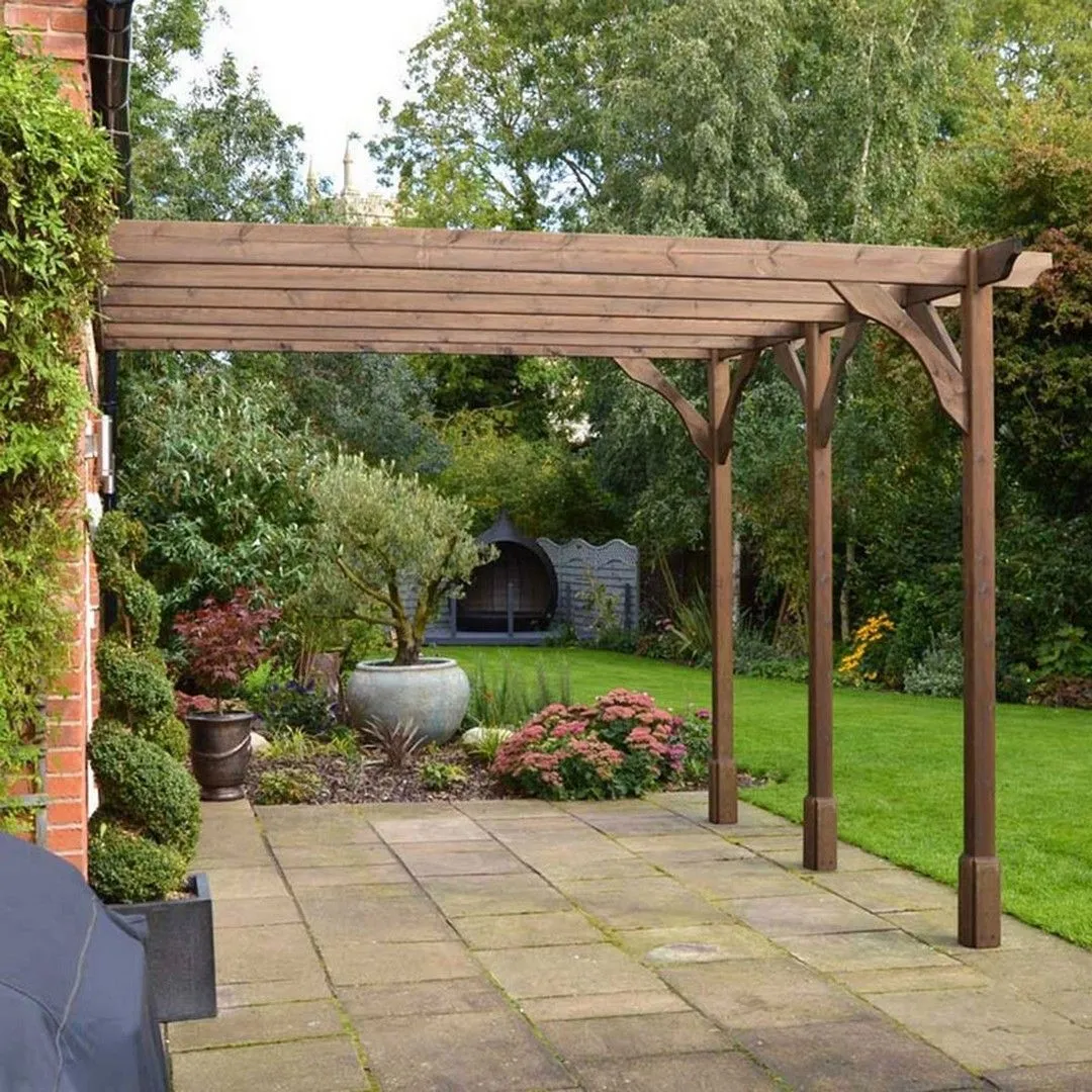 Rutland County Garden Furniture Ltd Wall Mounted Premium Pergola 3 Posts, L480 x W720 x H270 cm, Brown 2