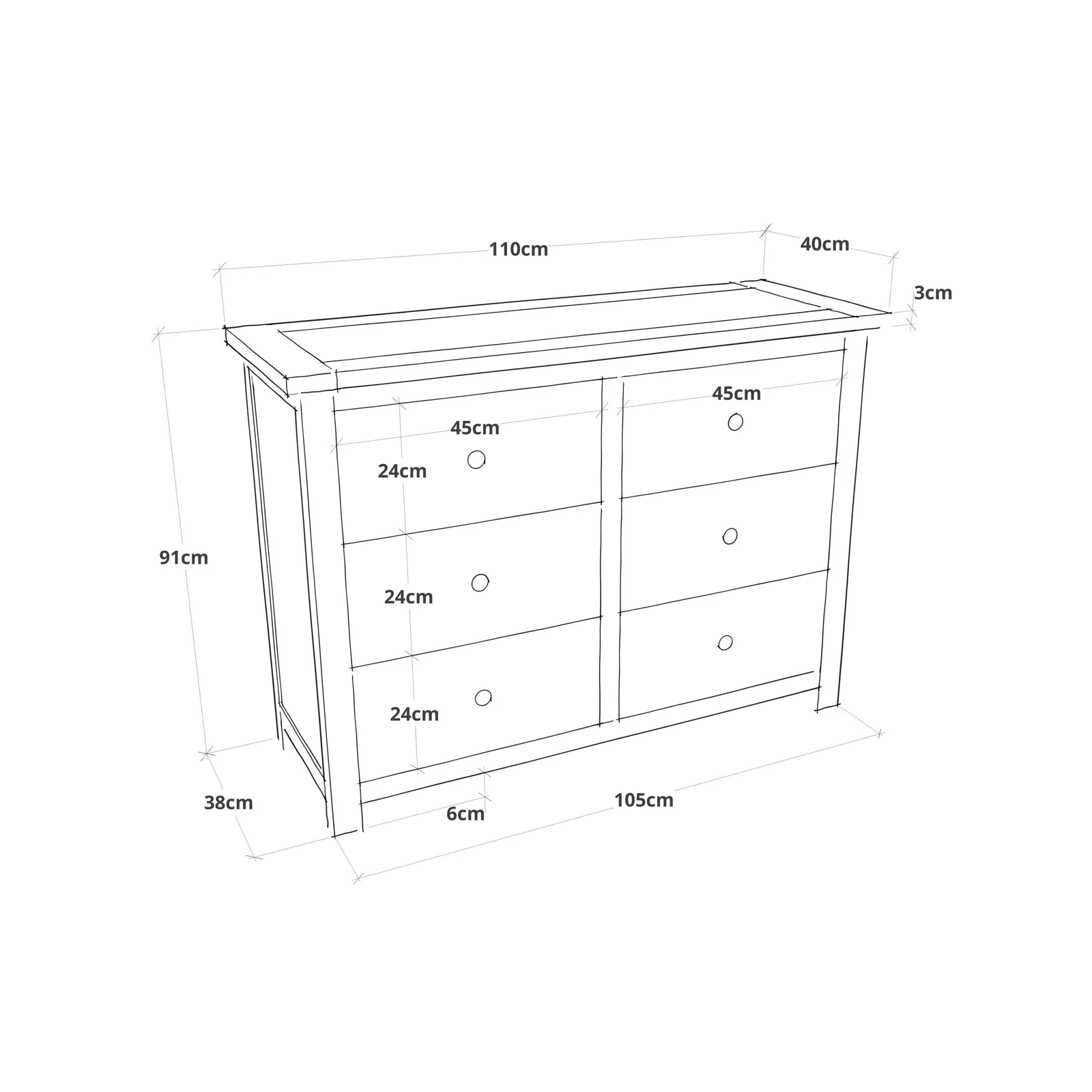 Cabinet Bits Argenta 6 Drawer Chest of Drawers Brass Cup Handle in Light Grey 4