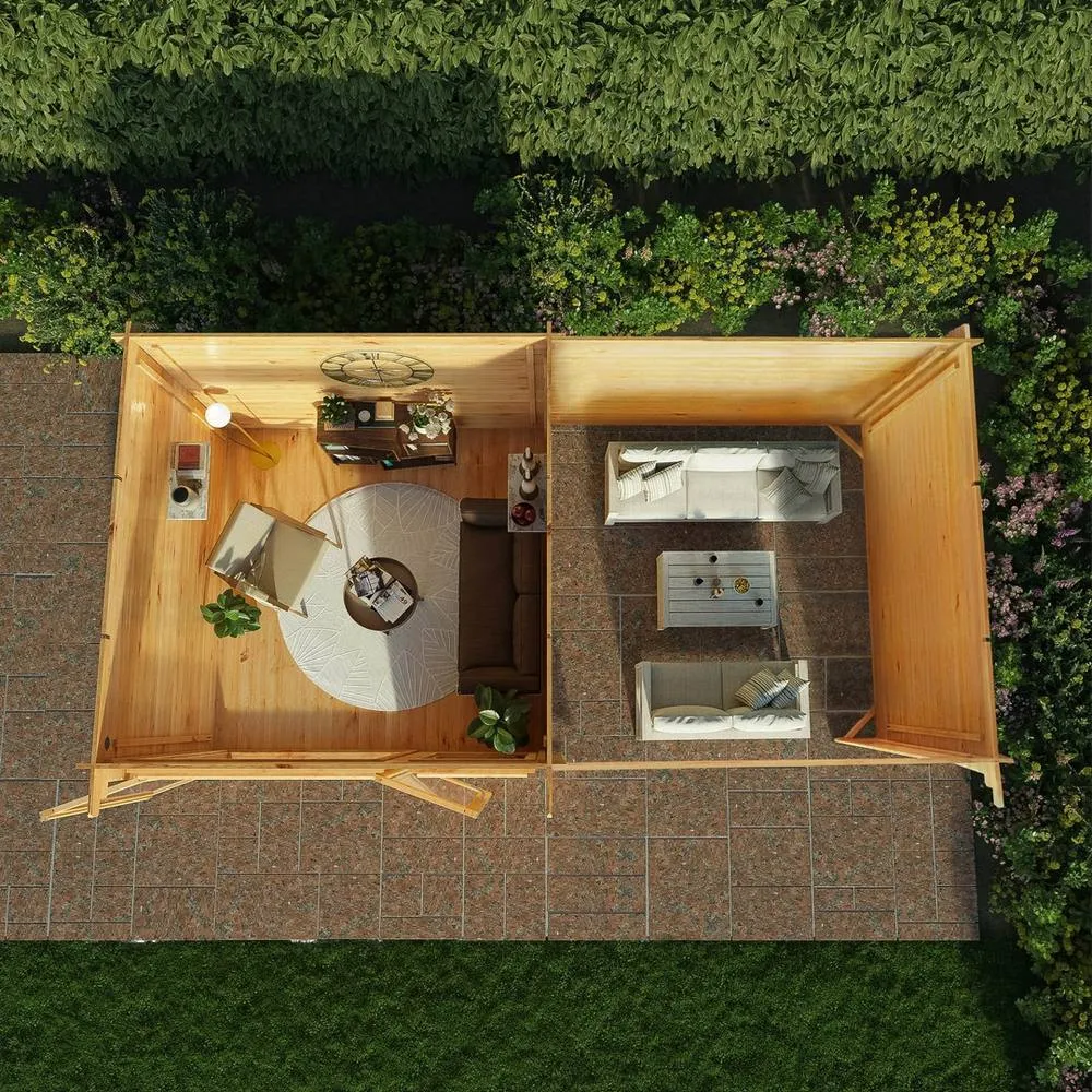 Mercia Elite Pent 28 mm Log Cabin w/ Patio Area, L333.5 x W590.6 x H249.4 cm in Light Tan 5
