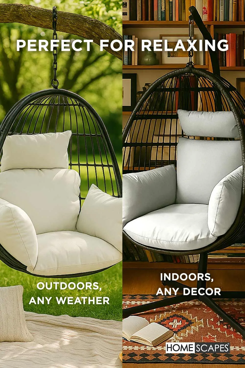 Homescapes Luxury Soft Waterproof Egg Chair Cushion Swing Chair Garden Seat in Natural 5