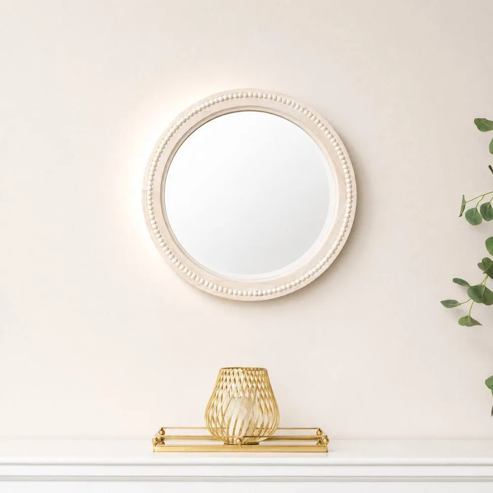 Melody Maison Round Distressed White Washed Wooden Wall Mirror - 50cm X 50cm 4