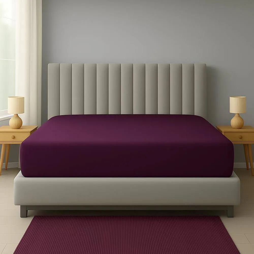 Homes-Linen Extra Deep 16"/40cm Polycotton Easy Care Fitted Sheet in Plum