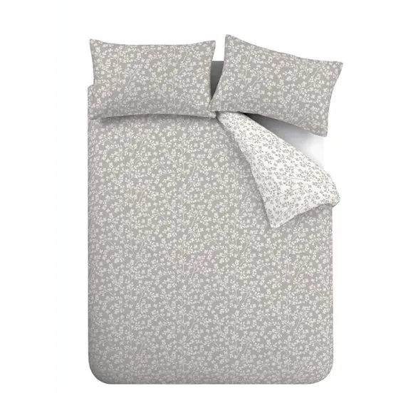 Catherine Lansfield Grace Floral Leaf 100% Brushed Cotton Duvet Cover & Pillowcase Set 5