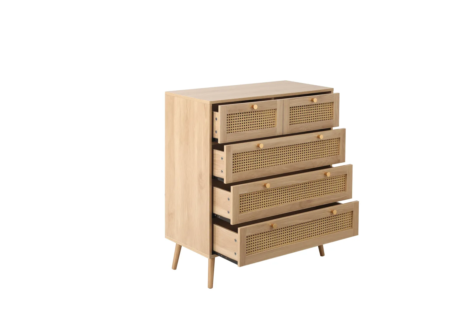 Birlea Croxley Chest of 5 Drawers Rattan Croxley Mid Century Modern in Natural 5