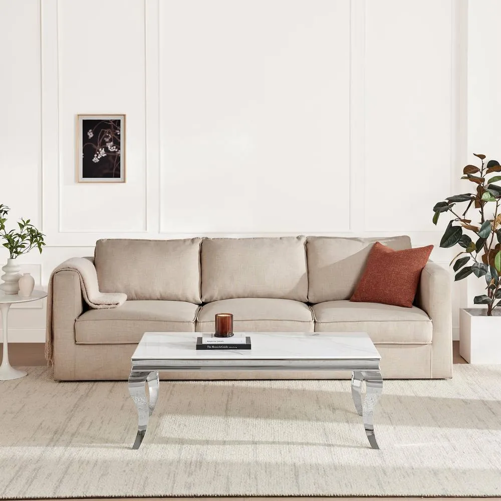 FurnitureboxUK Skye Rectangular White Marble Glass & Metal Coffee Table 2