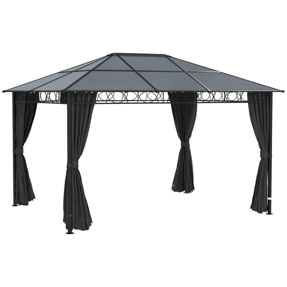 OUTSUNNY Hardtop Gazebo for Garden Party w/ Polycarbonate Curtains in Light Grey 2