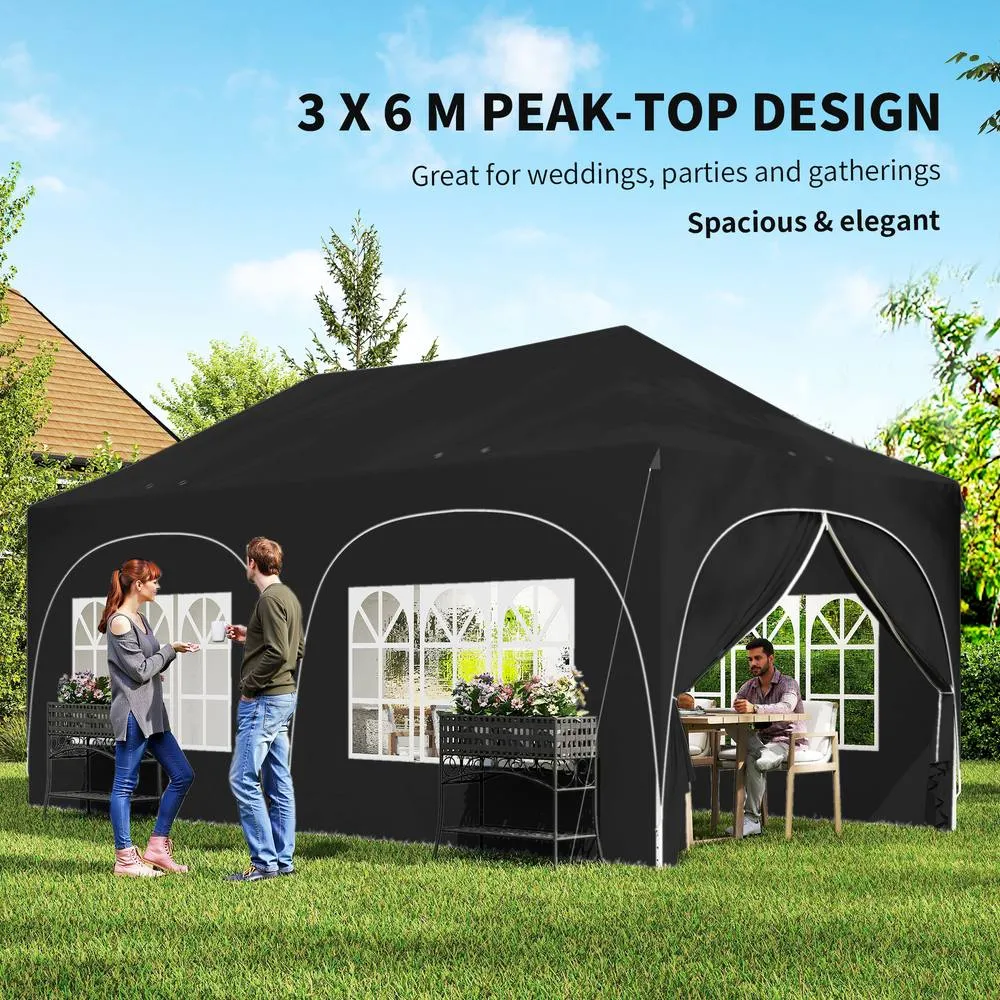 OUTSUNNY 3 x 6m Pop Up Gazebo with Sides, Peak Top Garden Party Tent Marquee in Black 4